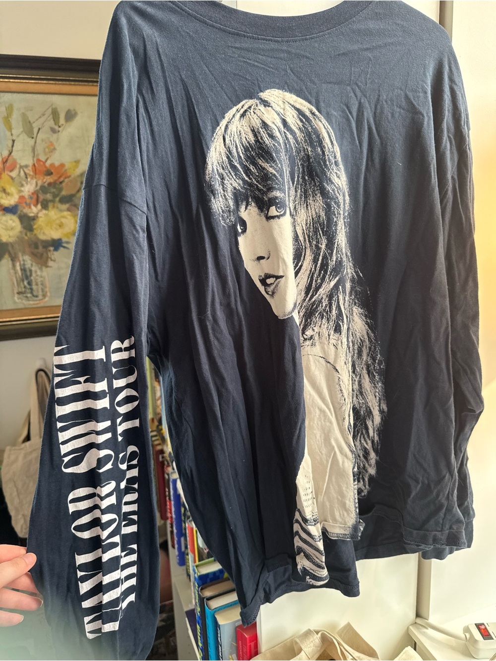 Taylor Swift Eras Tour Navy and White Long-Sleeve Graphic Top